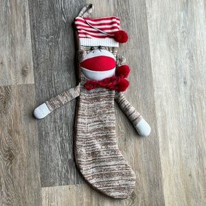 Sock Monkey Christmas Stocking with Pom Pom Tassels